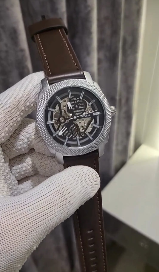 Fossil Modern Machine LiteHide | Silver | Brown Strap
